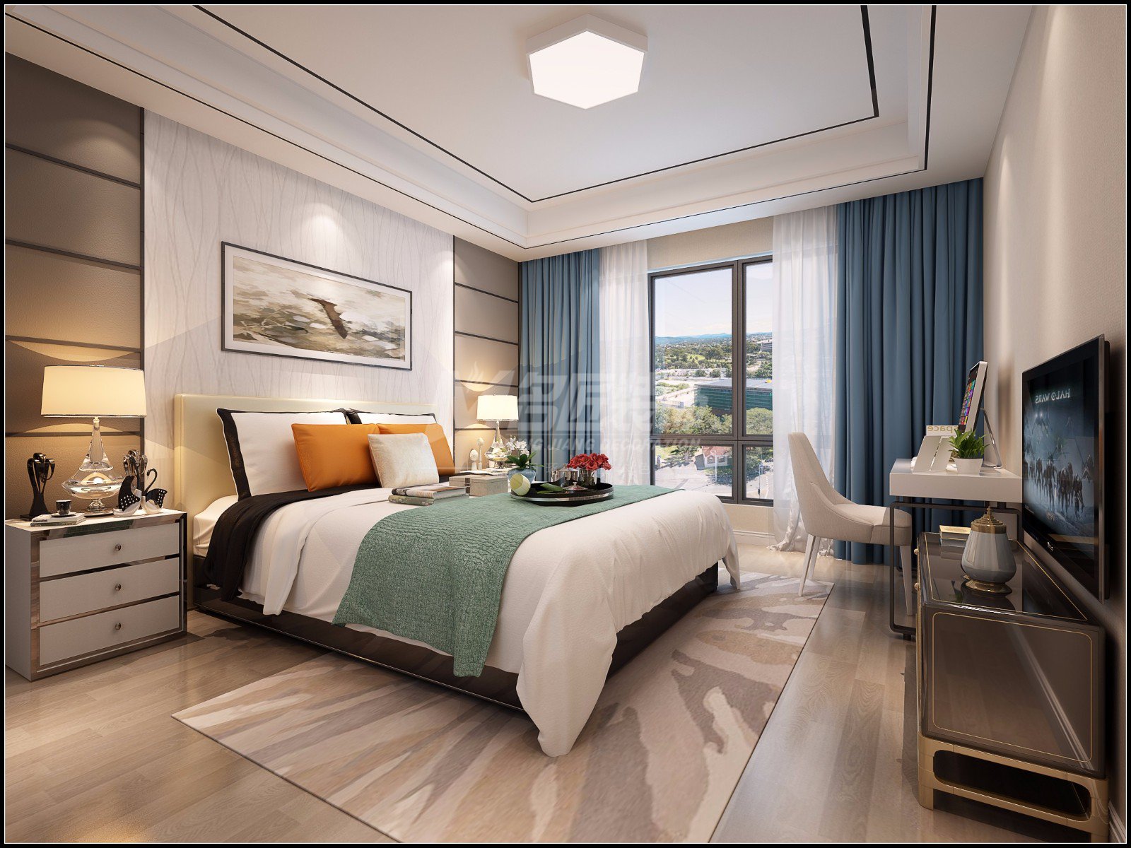 现代轻奢风格室内装修设计效果图-玫瑰园三居125平米-室内卧室装修设计