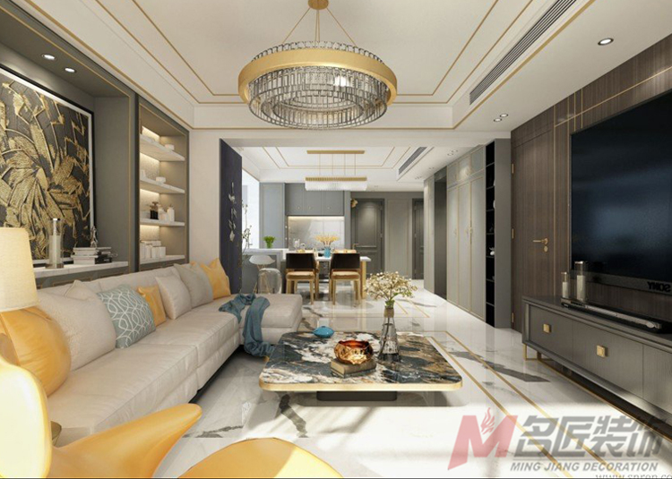 现代轻奢风格室内装修设计效果图-保利天玺135平米-室内客厅装修设计