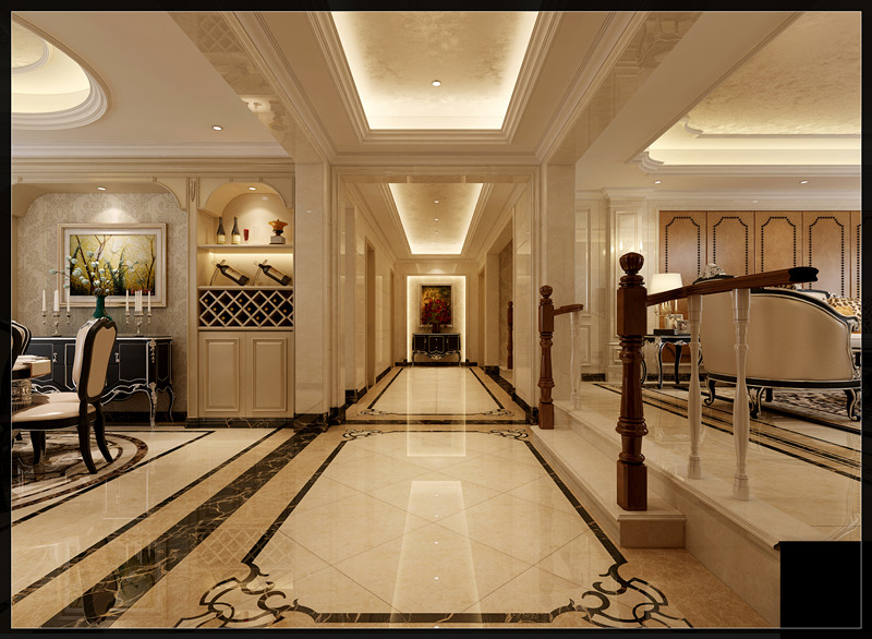 欧式风格室内装修设计效果图-保利中央公馆四居175平米-室内装修设计走廊